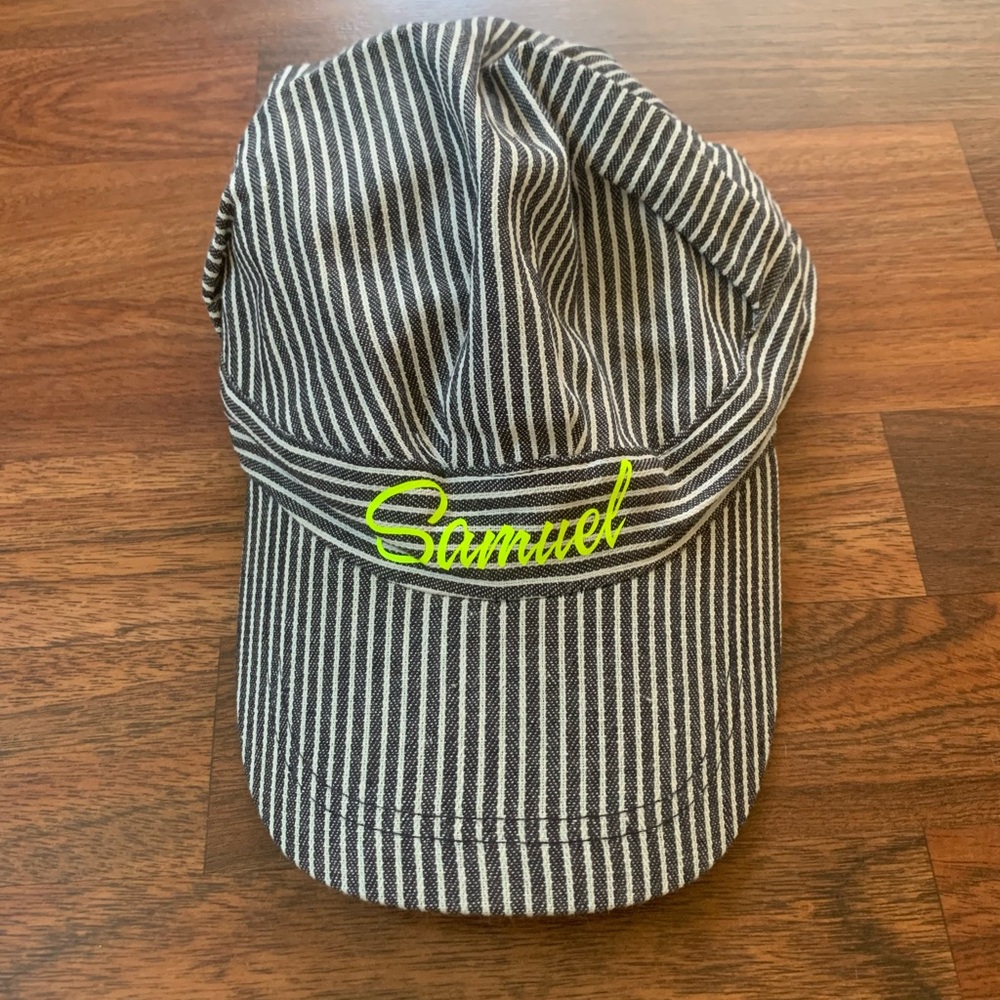 Samuel Engineer Conductor Cap Blue White Pinstripe 100% Straw RN 112674